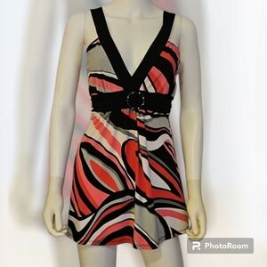 TEMPTED Hot Pink Retro Mod Tie Back Buckle Halter Style Slip Blouse